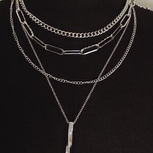 Elegant Silver Layered Necklace Set